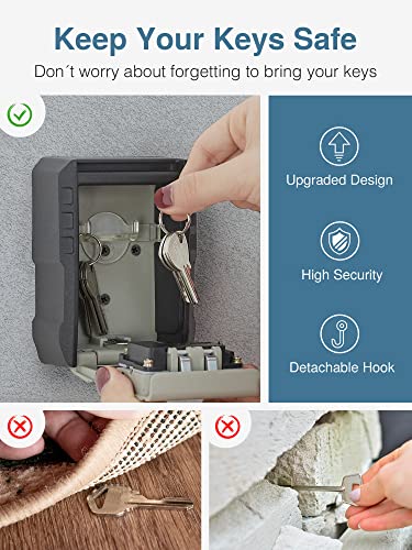 Puroma Key Lock Box with Key Hook, Resettable 4-Digit Combination, Waterproof Key Storage Security, Large Capacity Wall Mounted for House Keys, Realtors, Garage Spare Keys
