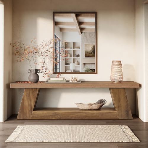 Tribesigns 63" Wooden Entryway Bench with Storage Shelf, Rustic Extra Long Bench, 2-Tier Narrow Hallway Seating Bench for Living Room, Bedroom, Kitchen(Brown) - color: Brown