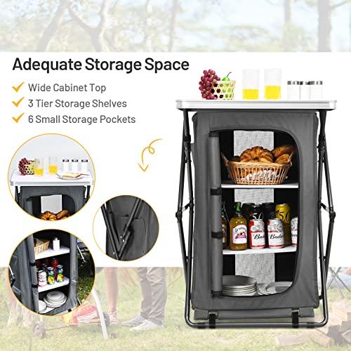 Giantex Folding Camping Storage Cabinet with 3 Shelves and Carry Bag, Portable Outdoor Organizer Kitchen Table, Quick Set-up for BBQ, Picnic, Backyard, Compact Pop-Up Cupboard, 35''H - size: 35''H