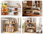 Nuanchu 3 Pcs Cabinet Organizer Shelf Bamboo Corner Rack for Kitchen Counter and Kitchen Counter Shelves for Storage Plates Dishes Bowls Bread Spice Rack Stackable Expandable