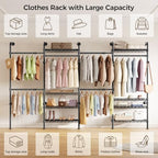 Closet Organizers and Storage, 4-Row Heavy Duty Clothes Rack for Hanging Clothes, Wall Mounted Closet System with 4 Telescopic Rods, 2 Fixed Rods, 5 Hooks, 8 Shelves for Wardrobe, Bedroom, Small Space - style: 4-Row