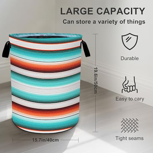 Mexican Serape Stripe Laundry Basket Foldable Oxford Cloth Tote Bag Laundry Hamper Clothes Storage Bucket Organizer For Bathroom/Laundry Storage/Bedroom 19.6x15.7 Inch - color: Mexican Serape Stripe