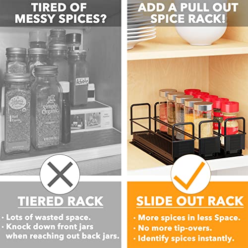 SpaceAid Pull Out Spice Rack Organizer for Cabinet, Heavy Duty Slide Out Seasoning Kitchen Organizer, Cabinet Organizer, with Labels, 7.7" W x10.75 D x4 H, 3 Drawers 1-Tier - style: Three 2"W Drawers, 1-Tier