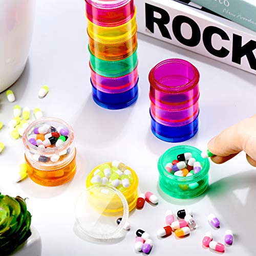 Sieral 2 Set 7 Days Stackable Pill Organizers 7 Compartments Round Pill Boxes Tower Weekly Vitamin Individual Storage Containers Travel Cases with Lids for Medications, Vitamins and Supplements