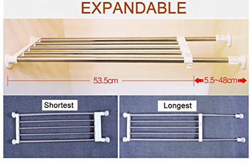 BAOYOUNI Tension Rod Shelf Expandable Closet Organizer Heavy Duty Adjustable Clothes Hanger Rack DIY Space Saver Layered Separator Divider 27.17''-36.02'', Ivory - size: (27.17-36.02) IN