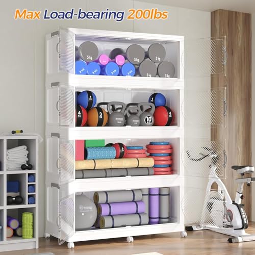 1200QT Extra Large Stackable Storage Bins with Lid, 300Gal Plastic Closet Organizers and Storage Drawer, Collapsible Cabinet Box with Wheels Clear Doors for Home Kitchen Office, 5Pack White - size: 240QT, style: 5Pack