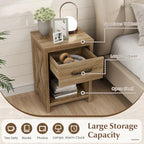 Giantex Farmhouse Nightstand, Wooden Bedside Table with Storage Drawer & Open Shelf, End Side Table, Rustic Night Stand for Small Space Bedroom & Home Office, Natural