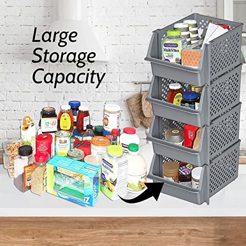 TidyFriend 4 Pack Stackable Storage Bins Open Front for Pantry Organizers and Storage, Pantry Storage for Food, Kitchen and Home Organization, Plastic Storage Bins, Dorm Room Essentials (Grey) - color: Grey, size: 4 Pack