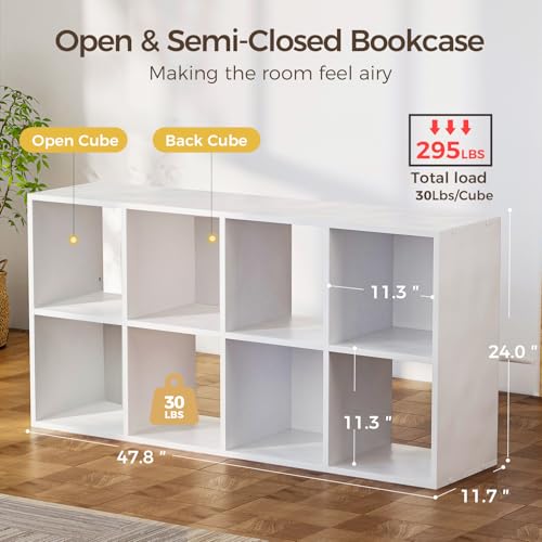 COMHOMA 8 Wood Cube Storage Organizer with Open Back and Removable Back Panels, 11In White Cube Storage Bookshelf, Cubicle Shelf Bookcase for Home Office Bedroom Living Room, Vertical or Horizontal - color: 8 Cube Cloud