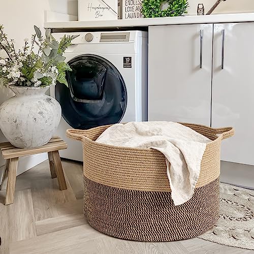 Goodpick Extra Large Wicker Storage Basket, 83L Woven Blanket Storage for Living Room, Round Baby Basket for Clothes, Big Laundry Hamper for Pillow, 21.7 x 13.8 inches - color: Black & Jute, size: 21.7x21.7x13.8 Inch (Pack of 1)