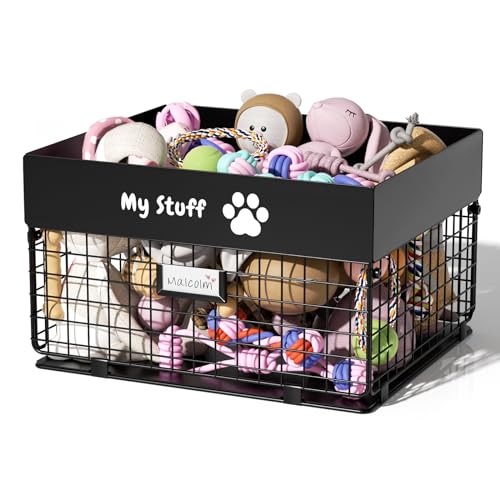 qeerable Dog Toy Basket - Metal Large Dog Toy Box for Small Dog - Dog Toy Storage Bin for Pet - Personalized Large Dog Toy Basket for Puppy and Pet- Dog Toy Organizer Holder Boxes for Living Room - color: Black