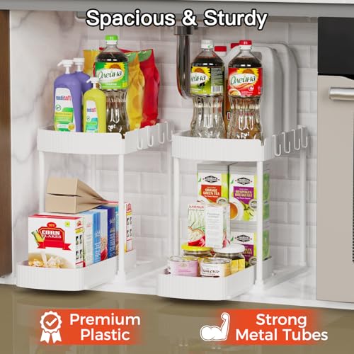 Ukeetap 2 Pack Multi-Purpose Pull-Out Storage Organizers, Under Sink Organizers and Storage for Bathroom & Kitchen, Under Cabinet Organizers and storage, 14.8 Inch, White - color: White, size: 14.8 Inch