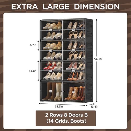 Vipbox Black Shoe Rack Organizer Cabinet for Closet Entryway,Clear Shoe Storage Boxes Stackable Sneaker Storage with Door Easy Assembly Shoe Cabinet with Lids Large 7 Tiers 28 Pairs - size: 7 Tiers 28 Pairs