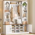 HOOBRO Hall Tree with Bench and Shoe Storage, 51" Entryway Bench with Coat Rack, Farmhouse Entryway Organizer with 5 Hooks, 8 Open Compartments, 9 Shoe Cubbies, for Hallway, White and Walnut WH180MT01