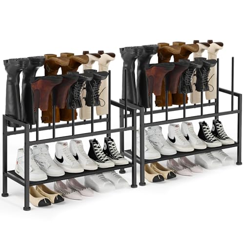 DIMJ Free Standing Shoe Racks - 3-Tier Boot Rack, Black Metal Boot Storage Organizer Tall Boots Organizer for Closet, Shoe Rack for Boots, Sneakers,Fit for 12 Pairs Boots, 2-Pack, Black - size: 2 Pack - 3-Tier