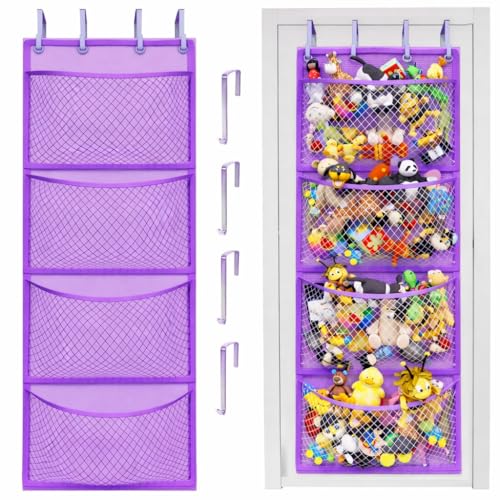 Honeyera Plush Storage (Patent Pending) - Plush Hammock Net Over Door Organizer for Stuffies, Baby Accessories, Toy/Hammock Hanging Storage Big Girls Toddler Large Bag Animals (Purple) - color: Purple