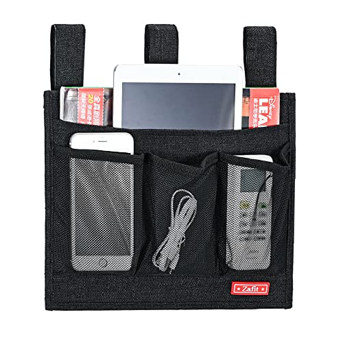 Zafit Linen Bedside Caddy, Bedside Storage Organizer for Hospital Beds, College Dorm Rooms or Baby Bed (Classic 4 Pockets Black) - color: Black, size: Classic 4 Pockets