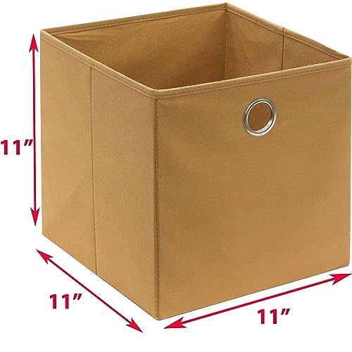 SIMPLE HOUSEWARE Foldable Cube Storage Bins with Handles, 11-Inch, Tan, 6-Pack, Fabric Cubes Organizer for Closet or Shelves - color: Tan