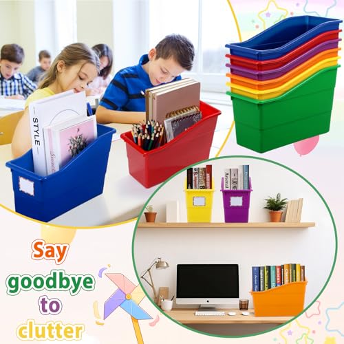 12 Pack Large Book Bins, Durable Magazine Organizer File Holder High-Quality Plastic Book Storage Bins with Labels for Classroom Library, Office, Desktop Organization,Bookshelf Categorization(Rainbow) - color: Rainbow