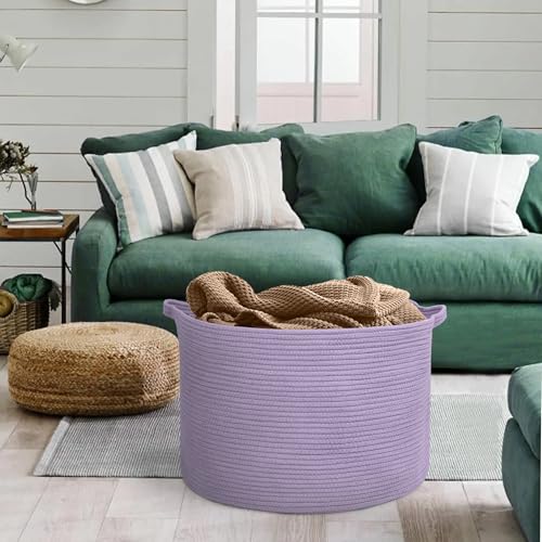 MEGASKET Purple Rope Storage Basket, 22" X 14" Large Woven Baskets, Jumbo Floor Bin for Throw Blankets Pillows, Baby Laundry Basket, Dirty Clothes Organizer, Big Storage Bin for Toys, Towels - color: Purple, size: 22"x22"x14"