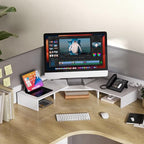 FITUEYES Dual Monitor Stand – 3 Shelf Computer Monitor Riser, Wood Desktop Stand with Adjustable Length and Angle, Desk Accessories, Office Supplies Medium White, DT108008WW - color: White