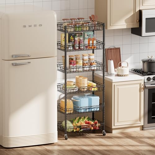 SINGAYE 6 Tier Basket Shelf Wire Shelving Unit Adjustable Storage Shelves Big Basket Rack for Garage Kitchen Office Pantry Corner 17" Dx12 Wx63 H Black - color: Black, size: 6-Tier[17"Dx12"Wx63"H]