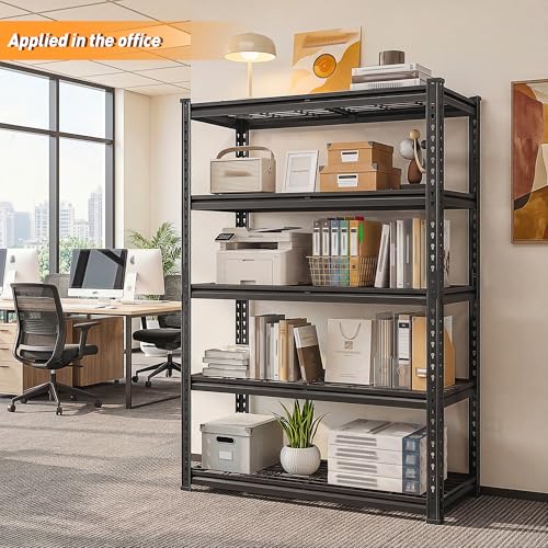 REIBII 40" W Metal Storage Shelves, 5 Tier Steel Garage Shelves, 72" H Adjustable Industrial Shelving Unit and Storage Shelf for Kitchen, Office, Basement, Pantry, Closet, Shed, 2750LBS - size: 40"Wx16"D x 72"H