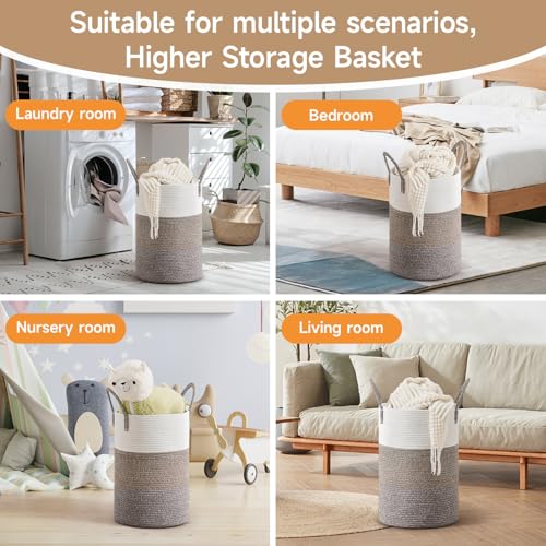 CLHMILY&Z 40L Laundry Basket Round Storage Rope Basket - 13x18 Inches - Laundry Hamper in Bedreoom and Mutil Storage Bin for Blankets, Toys, and Nursery Essentials - color: Brown & White, size: 40L