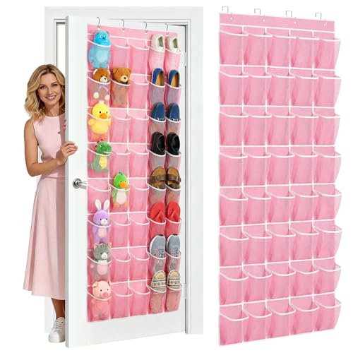 40-Pocket Over the Door Shoe Organizer - Large Mesh Pocket Hanging Shoe Organizer,Behind the Door Shoes Storage Holder Hanger (Pink-W) - color: Pink-W