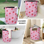 Cute Strawberry Laundry Basket,Bow Foldable with Handles Tote Bag Oxford Cloth for Bathroom Bedroom Dirty Clothes Storage Bucket 16" x 20.8" - color: Cute Strawberry Bow