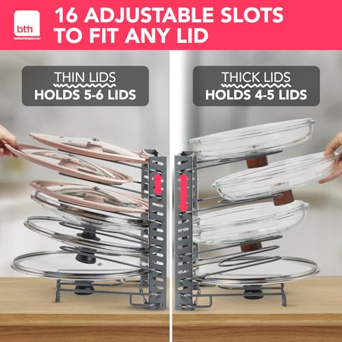Free-Standing Adjustable Pot Lid Organizer for Cabinet - Kitchen Storage Rack 6 Adjustable Shelves, Pot Lid Holder, Pan and Pot Rack Organizer, Pantry & Inside Cabinet Organizer (13” Clearance) - color: Dark Grey