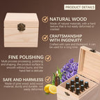 Pure Vie Wooden Essential Oil Storage Box Travel Organizer Case with Bottle Cap Label - Aromatherapy Nail Polish Fragrance Container, Holds 16 Bottle for 5-10ml - Keep Scented Oil Safe & Space Saver