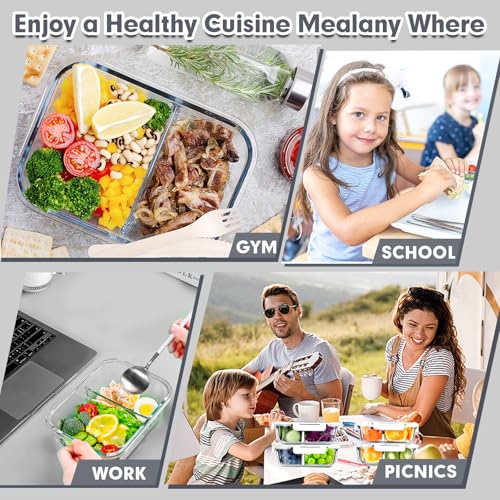 VERONES 5 Pack Glass Meal Prep Containers 2 Compartment Set, 36OZ Airtight Lunch Containers, Glass Food Storage Containers with Lids, for Microwave, Oven, Freezer & Dishwasher Friendly,White - color: White