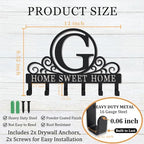 Metal Letter G Key Holder for Wall, Monogram Coat Rack Wall Mount, Key Hooks Perfect for Bathroom, Living Room, Kitchen, Office Ideal Wedding, Anniversary, Housewarming Gift (G) - style: G