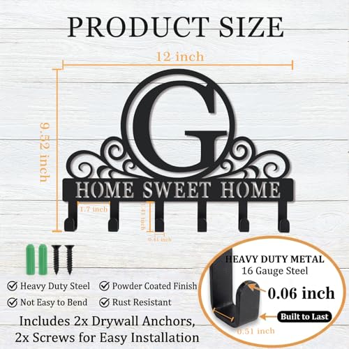 Metal Letter G Key Holder for Wall, Monogram Coat Rack Wall Mount, Key Hooks Perfect for Bathroom, Living Room, Kitchen, Office Ideal Wedding, Anniversary, Housewarming Gift (G) - style: G