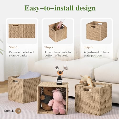 Woven Wicker Storage Baskets 2-Pack, 11x11 Handwoven Paper Rope Organizer Bins, Foldable Cube Storage Cubes with Built-in Handles for Shelves and Closet Organization(Natural Beige) - color: Natural Beige, size: 2 Pack