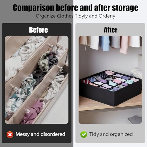 24 Grid Foldable Clothes Organizer Box,Wardrobe Storage Bin with PP Board Support,for Underwear, Socks, and T-Shirts,Black - color: Black, size: 24 Grid