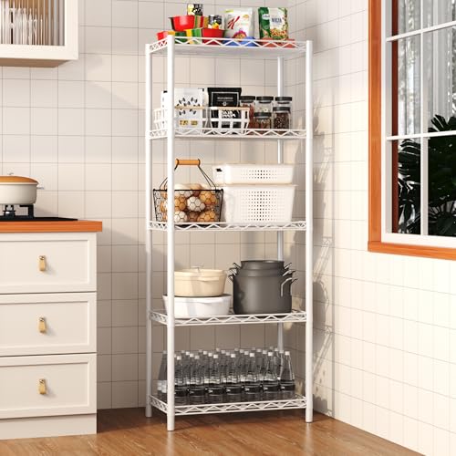 HOMEFORT 5-Tier Wire Shelving 5 Shelves Unit Metal Storage Rack Durable Organizer Perfect for Pantry Closet Kitchen Laundry Organization in White - color: White, size: 21"W x 11"D x 54"H