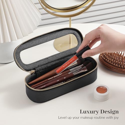 Aveniee Slim Clear Makeup Brush Bag, Small Cosmetic Brush Holder, Mini Toiletry Bag Travel Case for Women, Thin Make up Bags with Dual Zipper, Cute Travel Essentials Bag Organize - Black - color: Black, style: Graceful Slim
