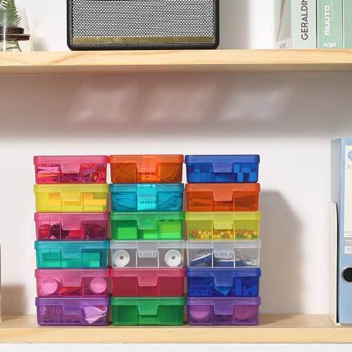novelinks Plastic Small Storage Bins with Lids for Organizing, Mini Clear Storage Containers and Stackable Storage Box Organizer for Pencil Boxes, Task Boxes, Crayon Boxes (18 Pack Small -Color) - color: 18 Pack Small -Color