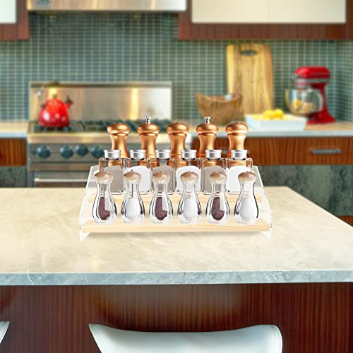Tiered Spice Rack Acrylic Wood Board Spice Rack Organizer for Cabinet, Seasoning Organizer Spice Shelf, Space Saving Clear Stand Step Can Organizer for Kitchen Countertop Storage, 3 Tier - color: 3 Tier - Wood