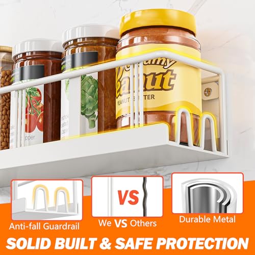 Bunoxea Spice Rack Wall Mounted 3 Pack, Space-Saving Spice Organizer for Spice Jars and Seasonings,Screw or Adhesive Hanging Spice Rack Organizer for Your Kitchen Cabinet,or Pantry Door White - color: White, size: 3 Pack