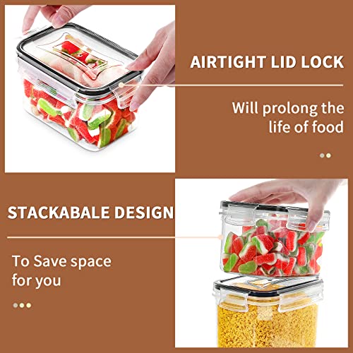 PRAKI Airtight Food Storage Containers Set, 16 Pcs BPA Free Plastic Dry Food Canisters for Kitchen Pantry Organization and Storage Ideal for Cereal, Flour & Sugar - Labels, Marker(Black) - color: Black