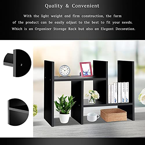 J.M.Deco Desktop Organizers and Storage for Office, Adjustable Desktop Organizer Shelf Double H Display, True Natural Stand Shelves, Black - color: Black