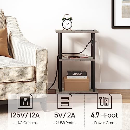 TUTOTAK Small Narrow Side Table with Charging Station, Set of 2 Skinny End Table for Small Spaces, Slim Nightstand with USB Ports and Outlet,Sofa Beside Table with Wheels, Greige TB01BG047 - color: Greige, size: 2 PC, style: With Plug