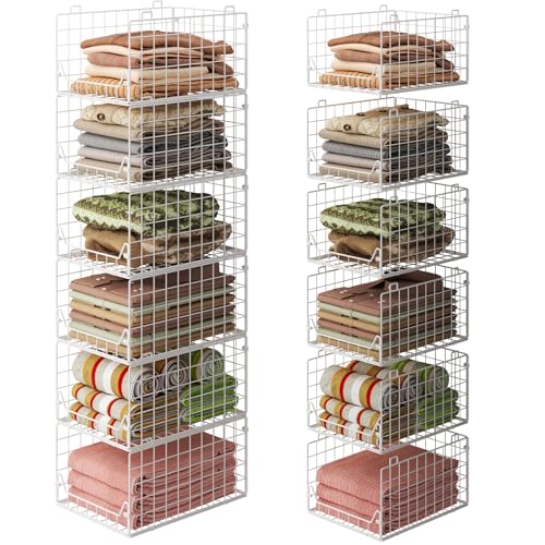Jakyitvi 6-Tier Closet Shelf Organizer,Metal Stackable Closet Organizers and Storage,Clothes Storage Bins,Shelf Organizer Basket,Folded Shelf Organizer for Closet Wardrobe,White - color: White, size: 6 Tier