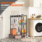Broom Holder with Cleaning Supplies Organizer, Broom Closet Storage Cabinet with Cleaning Caddy, Cleaning Cart with Mop Hanger Gripper Rack Hooks,Janitorial Cart,Utility Carts Household Essentials - size: Medium