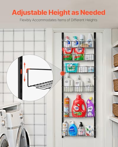 VEVOR Over the Door Pantry Organizer, 6-Tier Pantry Organization and Storage, Heavy-Duty Steel Hanging Spice Rack, Adjustable Wall Seasoning Shelves, for Home Kitchen Laundry Room Bathroom, Black - color: Black, size: 6-Tier