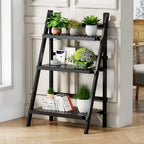 oakvivo 39.4" Foldable Plant Shelf Ladder Shelf, 3 Tier Bamboo Ladder Flower Pot Display Shelf, Freestanding Ladder Bookshelf for Garden, Balcony, Yard, Living Room, 23.6" W x 15" D x 39.4" H, Black - color: 3-Tier Black