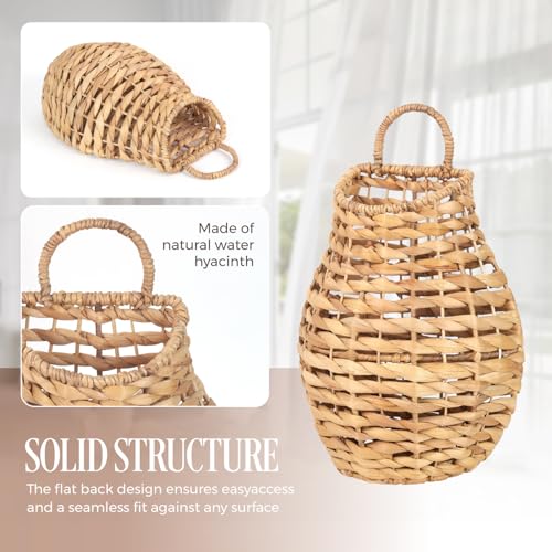 Natural Handwoven Wall Hanging Water Hyacinth Basket for Front Door Flowers & Home Decor – Handwoven Wicker Wall Baskets with Loop Handle – Decorative Organizer for Entryway Mail, and Seasonal Display - color: Model 1